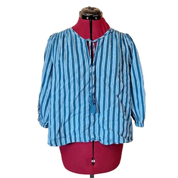 Loft Beach Top Popover Teal Blue Women Smocked Side Split  Size Medium - Picture 1 of 6